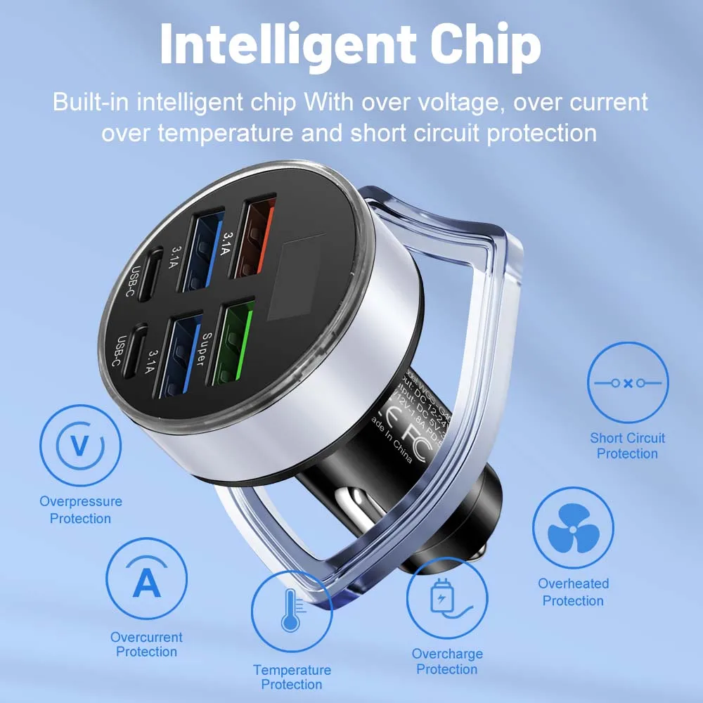 Cargador de coche de 100W, 6/10 puertos, carga rápida PD QC3.0, USB C, adaptador tipo C para iPhone, Xiaomi, Samsung, Huawe - imagen 5