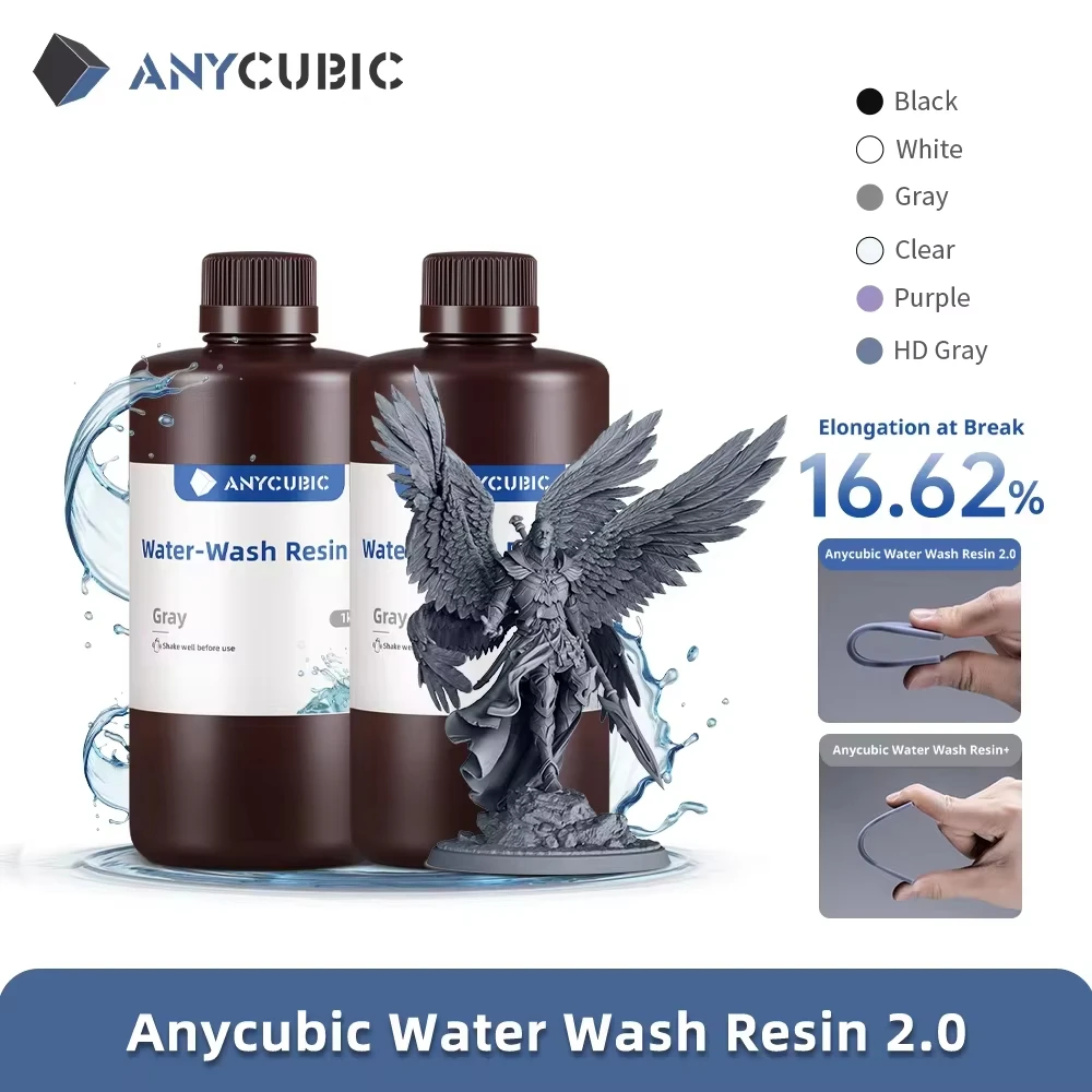 ANYCUBIC-resina de lavado de agua para impresora 3D LCD, fotopolímero estándar de impresión 3D de baja viscosidad, alta precisión, bajo olor - imagen 2