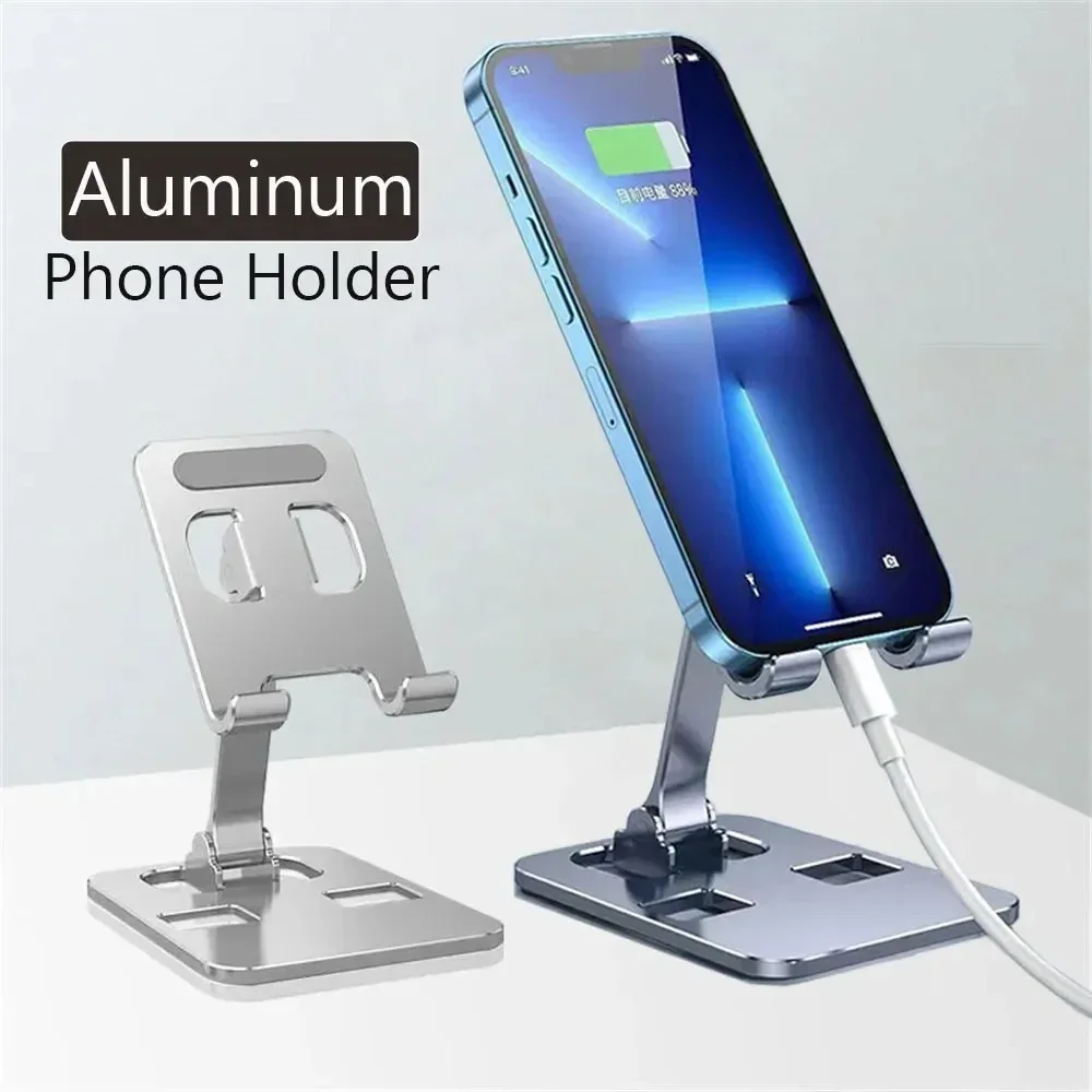 Soporte Universal de aleación de aluminio plegable para teléfono de escritorio, soporte de montaje para iPhone 15 14, soporte para teléfono móvil, tableta, soporte de Metal de escritorio - imagen 5
