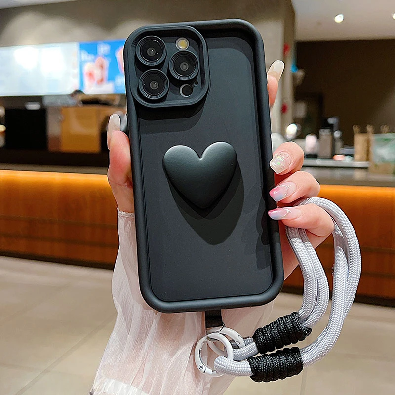 Funda con cordón para muñeca y corazón de amor para Samsung Galaxy S24 S23 S22 S21 S20 Ultra FE Plus 5G - imagen 5