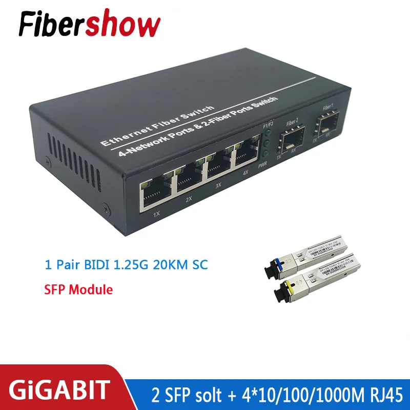 Conmutador Gigabit Ethernet, convertidor de medios de fibra óptica 4 RJ45 2 SFP 10/100/1000M, placa de puerto de fibra UTP PCBA 2F4E 2SFP4E - imagen 5