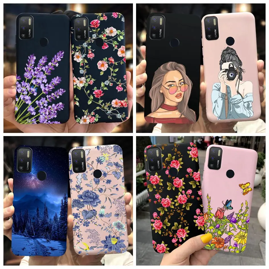 Funda de TPU suave para Tecno Spark 5 Air, carcasa delgada de 2020 pulgadas con diseño de flores para chicas pintadas, para Tecno KD6 Spark 5 Air, 7,0