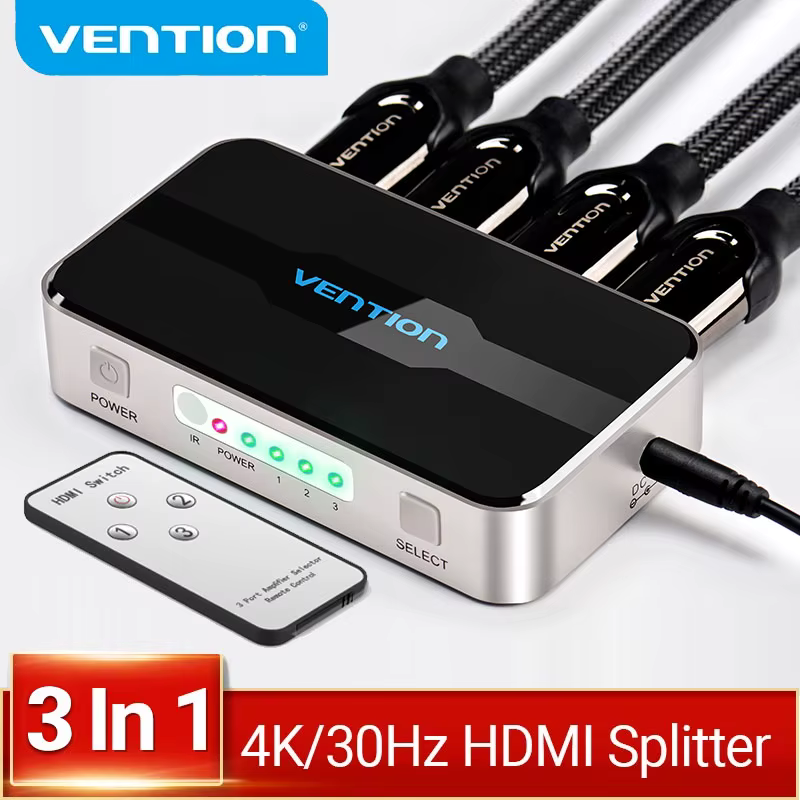Interruptor HDMI 3×1 Vention 4K 60Hz con Mando a Distancia