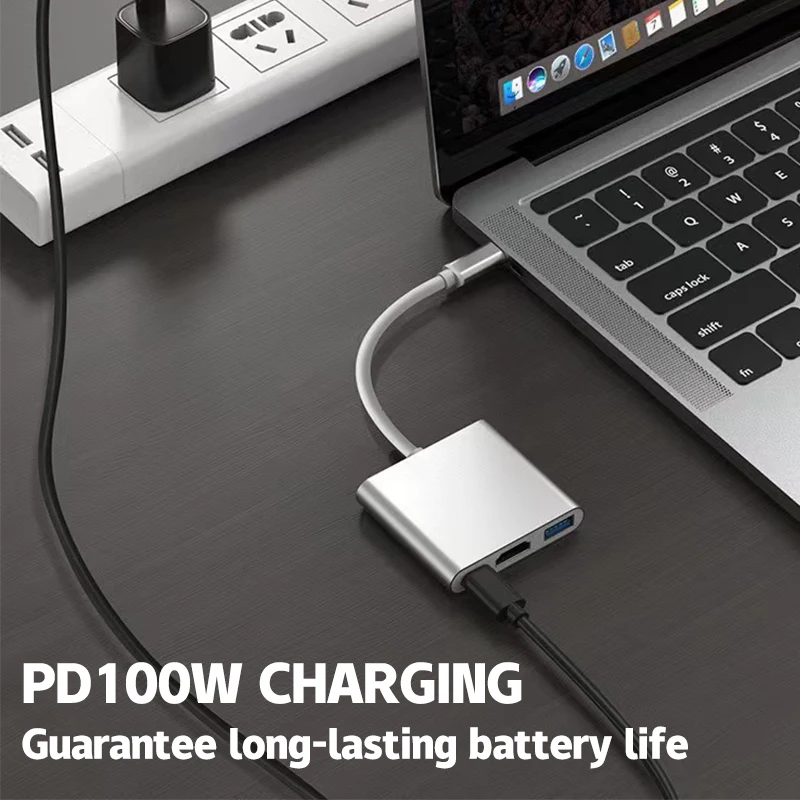 Adaptador de carga Usb 3,1 tipo C a HDTV, Hub 3 en 1, estación de acoplamiento, divisor para portátil, Macbook Air Pro, 4K - imagen 3