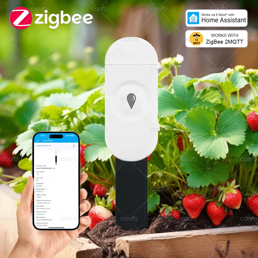ZigBee-Sensor de humedad del suelo, medidor de temperatura y humedad, automatización, Detector de riego, funciona con el asistente doméstico Zigbee2mqtt