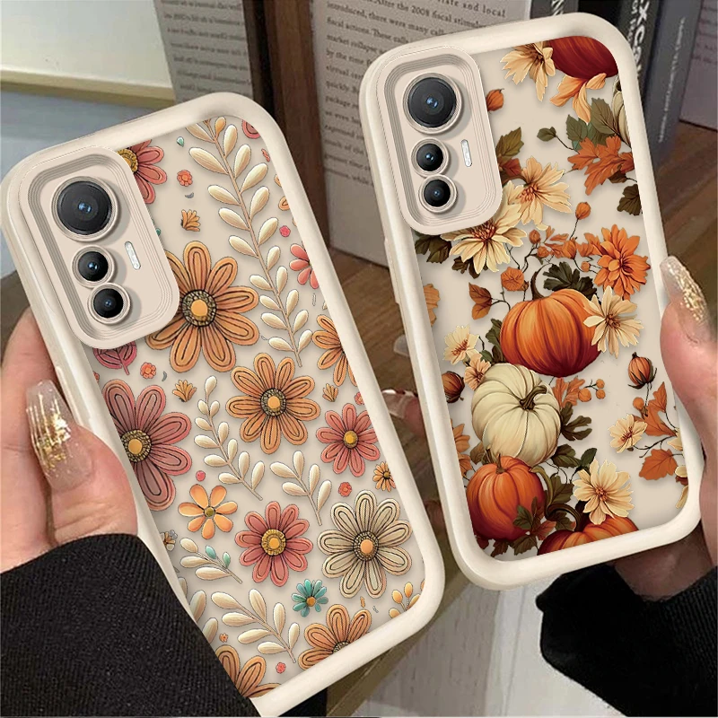 Funda con patrón de calabaza y flores para Xiaomi Poco X7 X6 X5 X3 NFC F7 F6 F5 F3 M7 M6 Pro 4G 5G Mi 12 11 Lite NE 5G 13T 12T 11T 14T Pro
