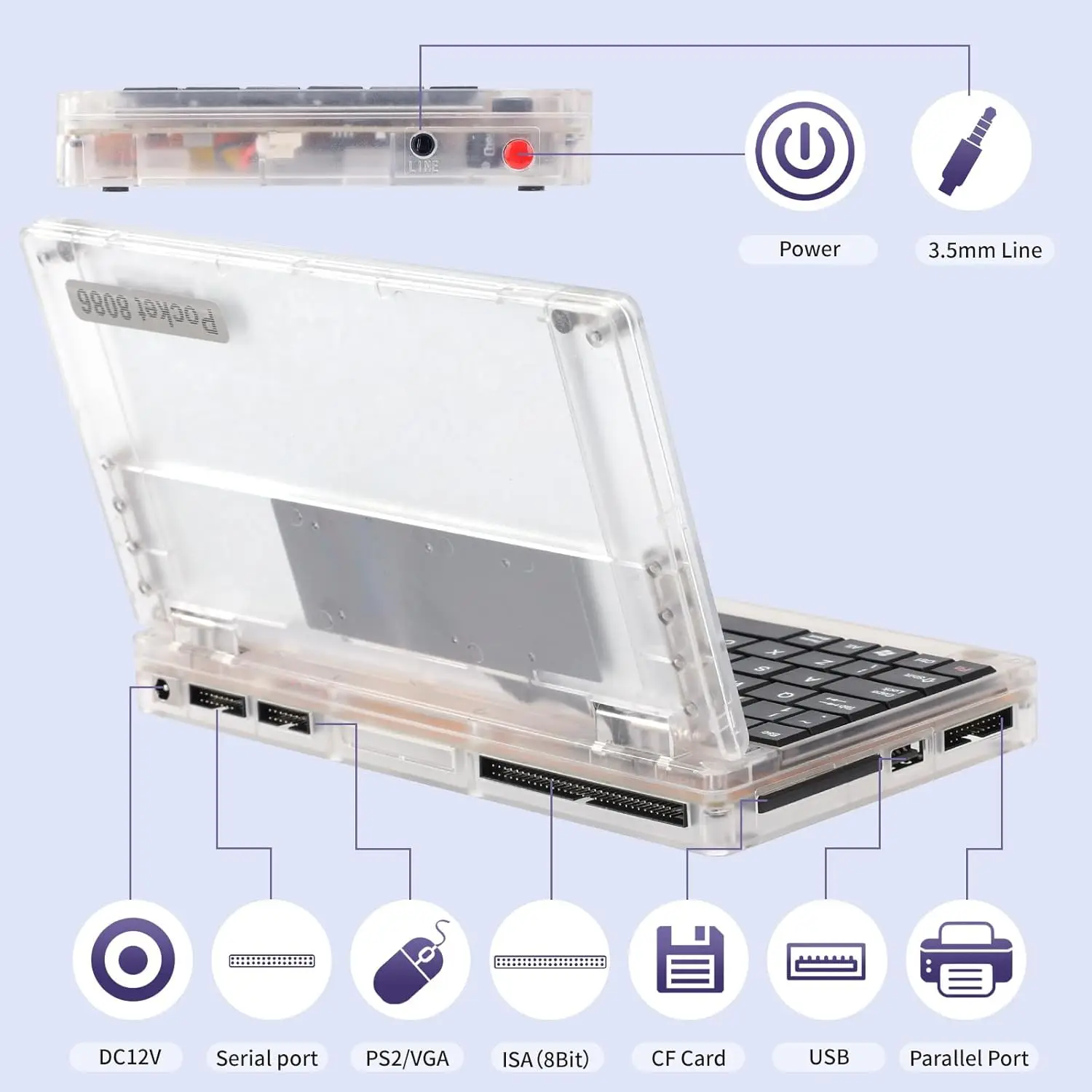Computadora portátil Retro Pocket8086 CPU PC-XT, miniordenador portátil de 6,0 pulgadas compatible con sistema MS-DOS Windows 3.0, CPU 8088 8086, 512M - imagen 5