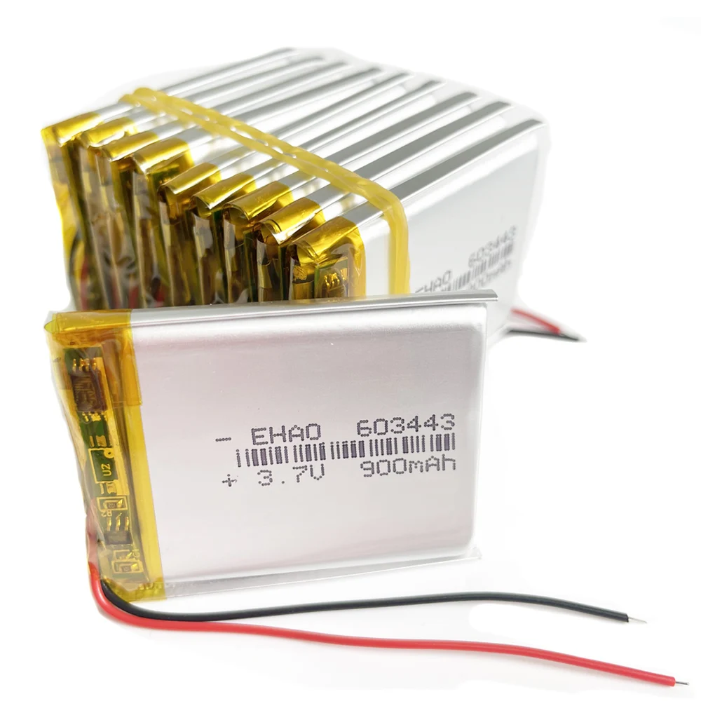 10 PCS 3.7V 900mAh Batería recargable LiPo de polímero de litio 603443   Para Mp3 teléfono móvil DVD Bluetooth altavoz grabadora MP4