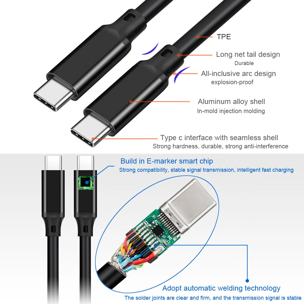 Hannord USB C a tipo C Cable macho a macho PD 100W 5A 20Gbps Cable de carga rápida para Samsung MacBook iPad PC portátil - imagen 5