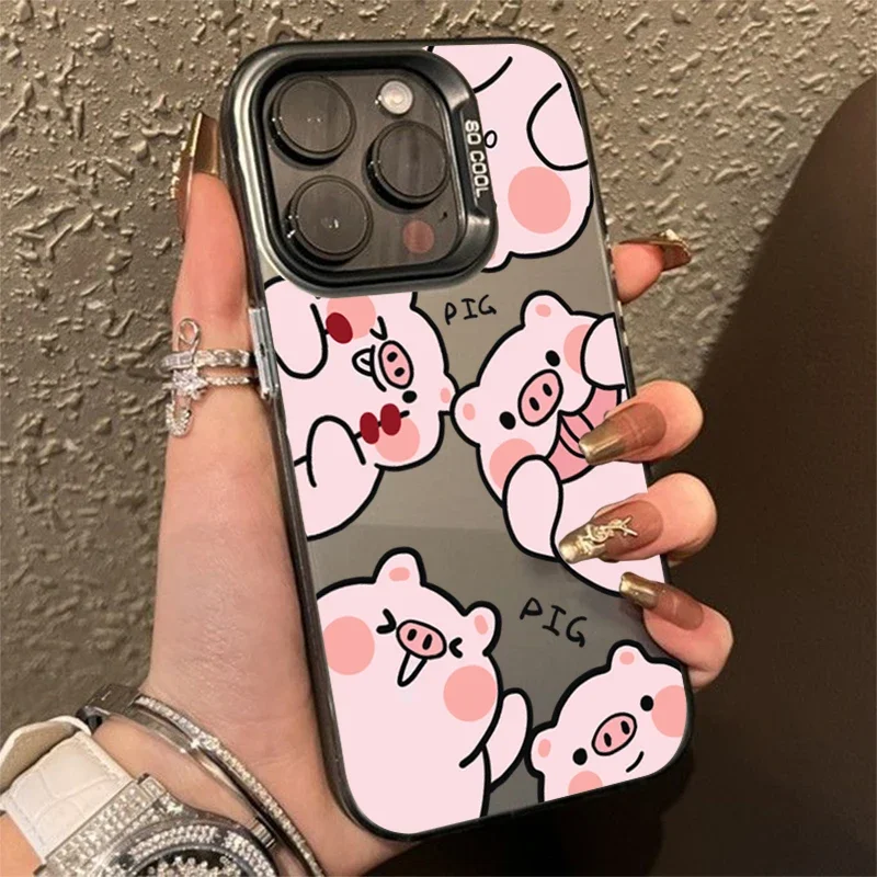 Funda de teléfono IMD plateada electrochapada de cerdo de dibujos animados para iPhone 15 Pro Max 16 14 13 12 11 15 7 8 Plus X XS XR cubierta trasera a prueba de golpes