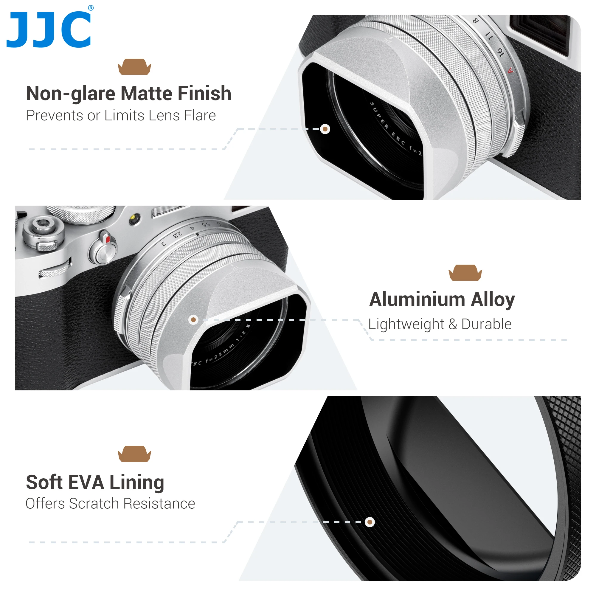 Parasol de lente de Metal cuadrado JJC para Fujifilm Fuji X100VI X100V X100F accesorios de cámara con tapa de lente Kit de anillo adaptador de 49mm plateado - imagen 4