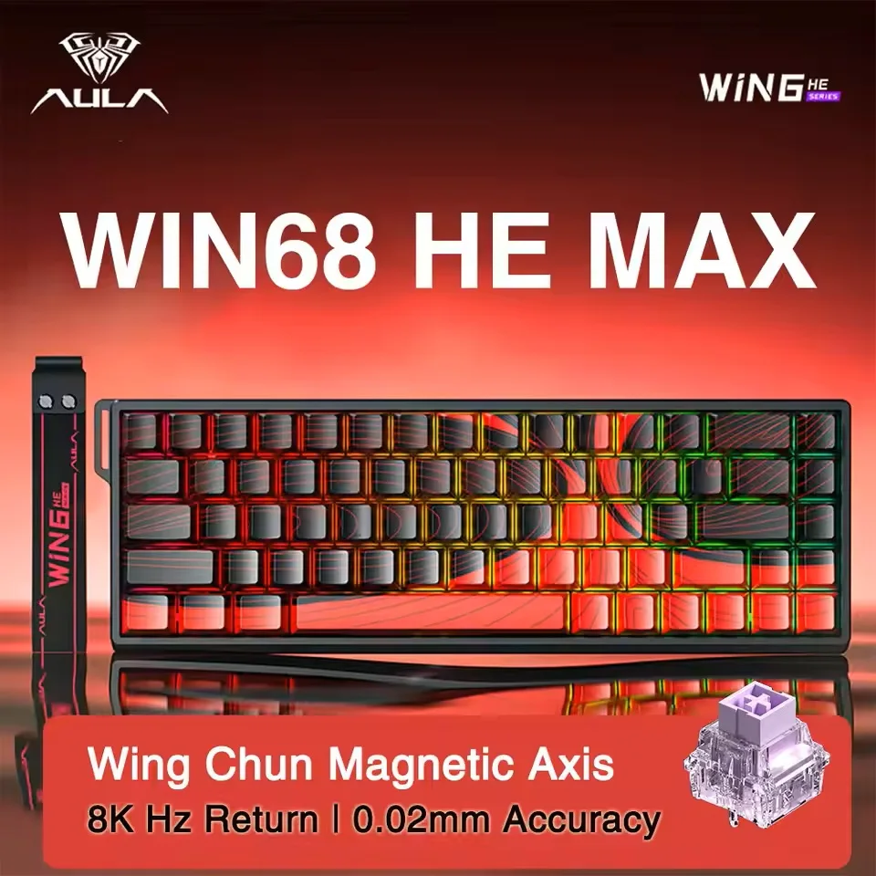 AULA WIN60 WIN68 HE teclado con interruptor magnético para deportes electrónicos disparador rápido 8K RT con cable RGB intercambio en caliente teclado mecánico de juego personalizado - imagen 2