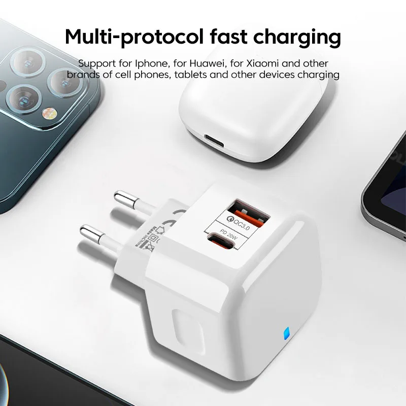 Cargador USB-C PD 20W Carga Rápida para iPhone 14/13/12 Samsung Xiaomi