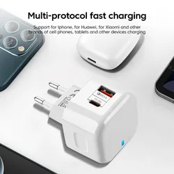Cargador USB-C PD 20W Carga Rápida para iPhone 14/13/12 Samsung Xiaomi