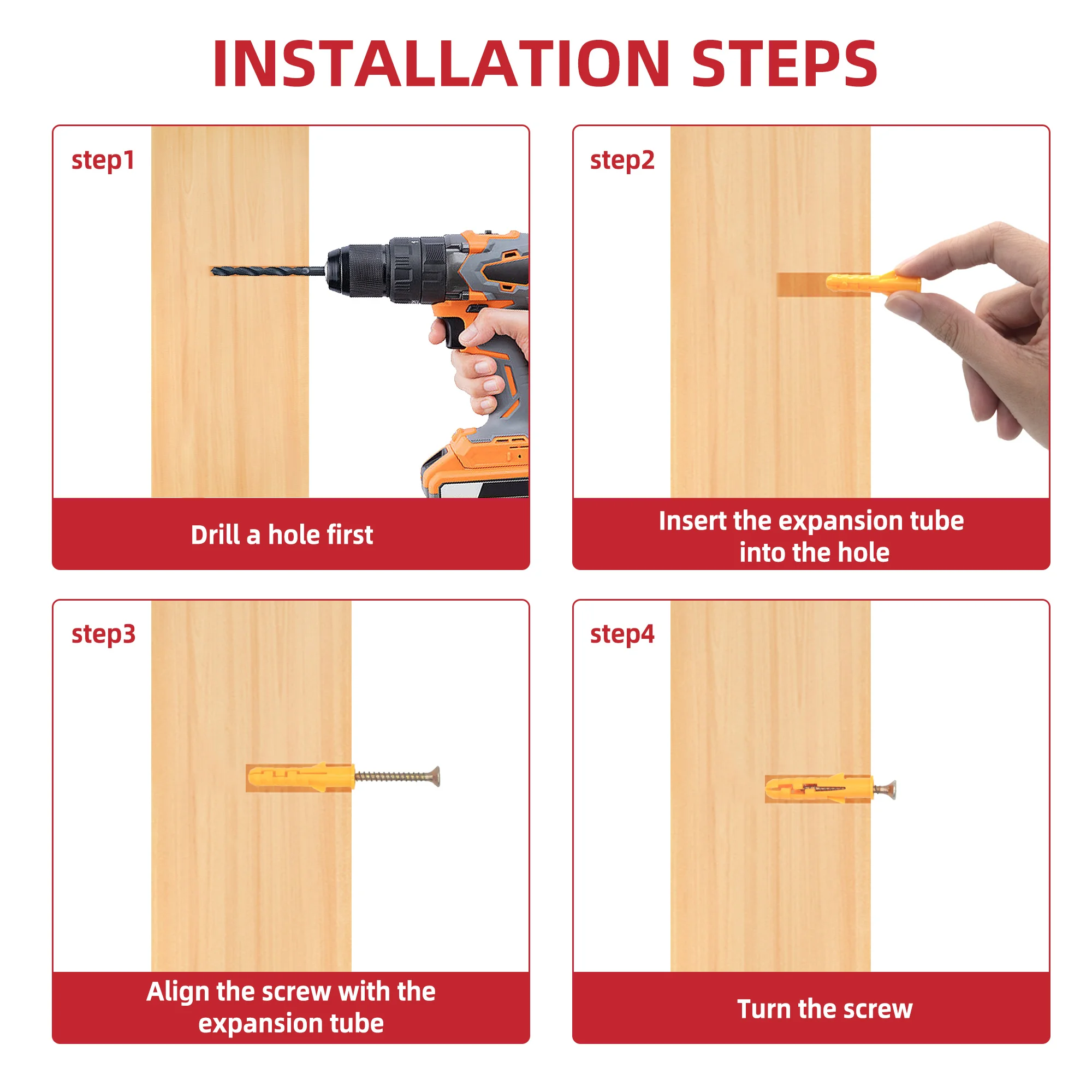 Kit de tornillos y anclaje para paneles de yeso de 100 piezas, paquete de 50 anclas de pared de 1/4 x 1-1/2 pulgadas con tornillos, azul, anclaje de plástico para paneles de yeso/cemento, - imagen 5