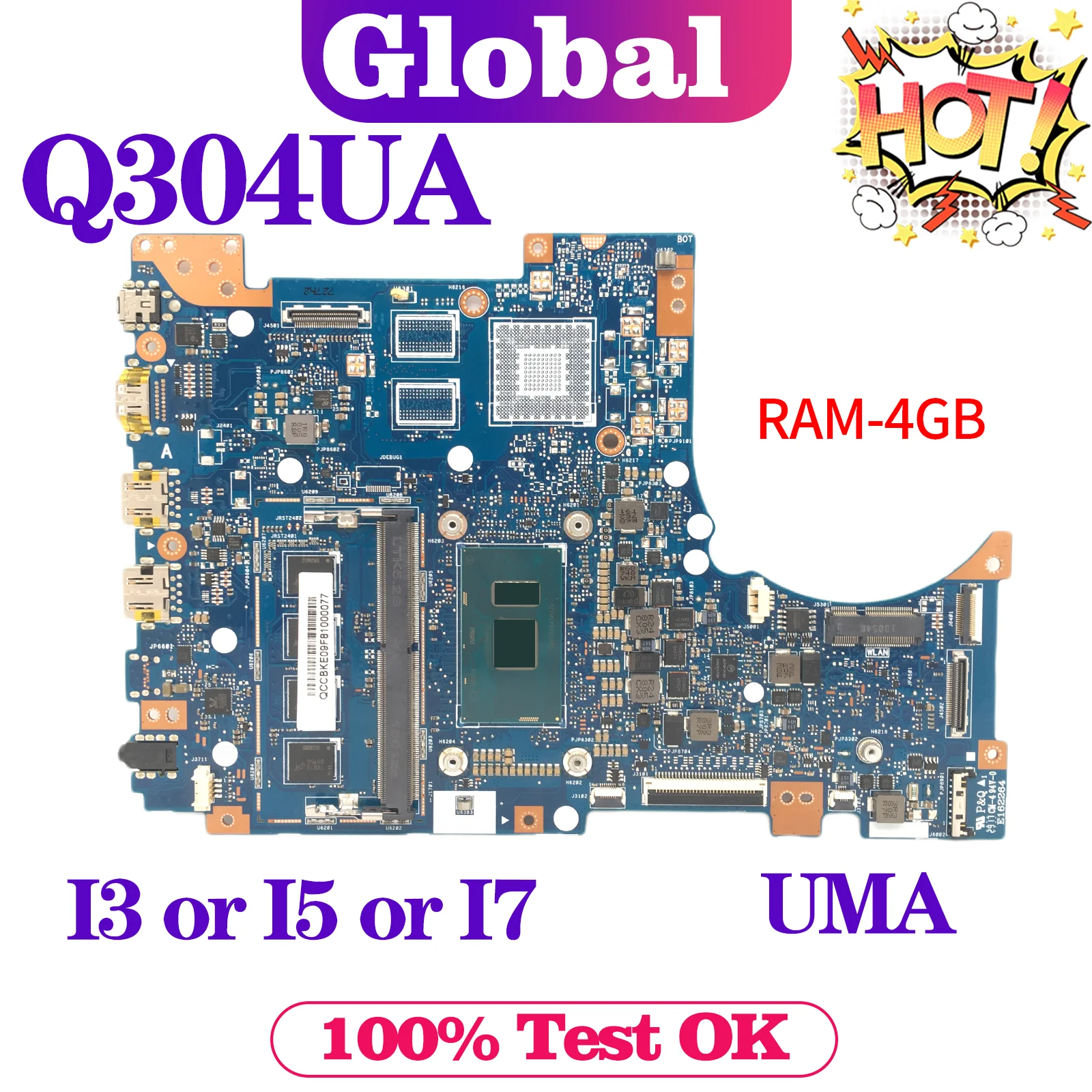 Placa base Q304U Q304UA Q304UAK para placa base de ordenador portátil ASUS i3 i5 i7 6th/7th Gen 4GB/RAM UMA Tablero Principal