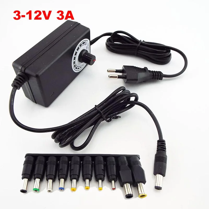 Adaptador de fuente de alimentación CCTV ajustable Universal, cargador de 100x240mm, conector hembra de CC, CA 5,5 V-2,1 V a CC 3-12V, 3A, 36W - imagen 2