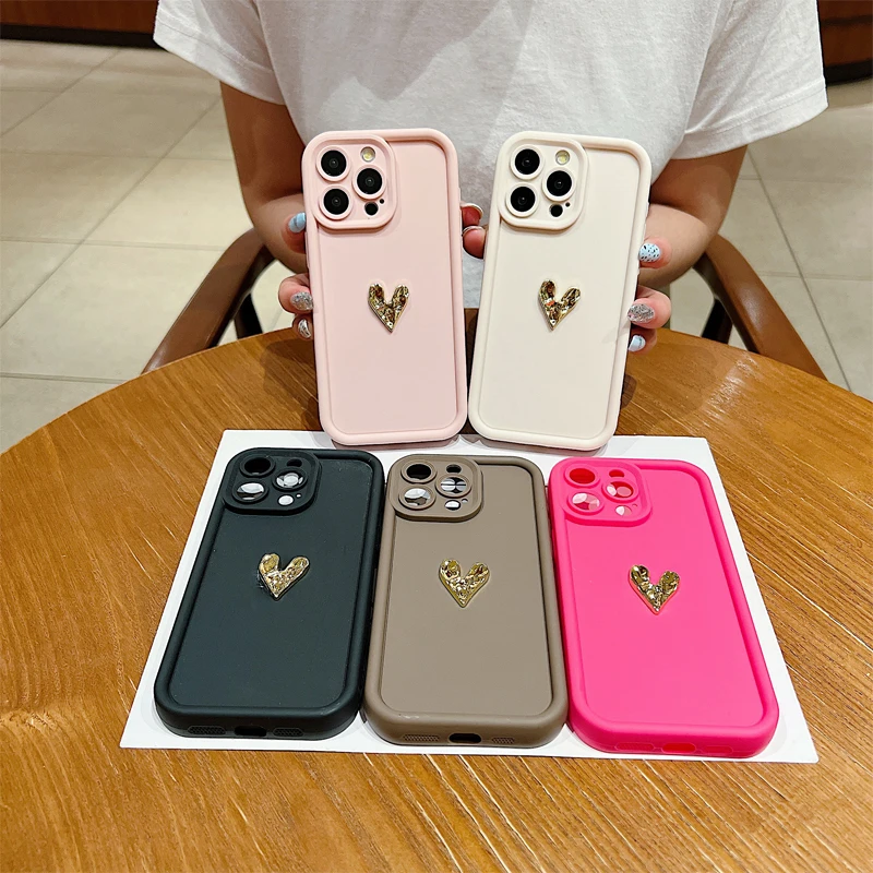 Funda de teléfono suave de silicona con forma de corazón de amor 3D de lujo para iPhone 11 12 13 14 15 16 Pro Max XS XR 7 8 Plus cubierta mate caramelo a prueba de golpes - imagen 2
