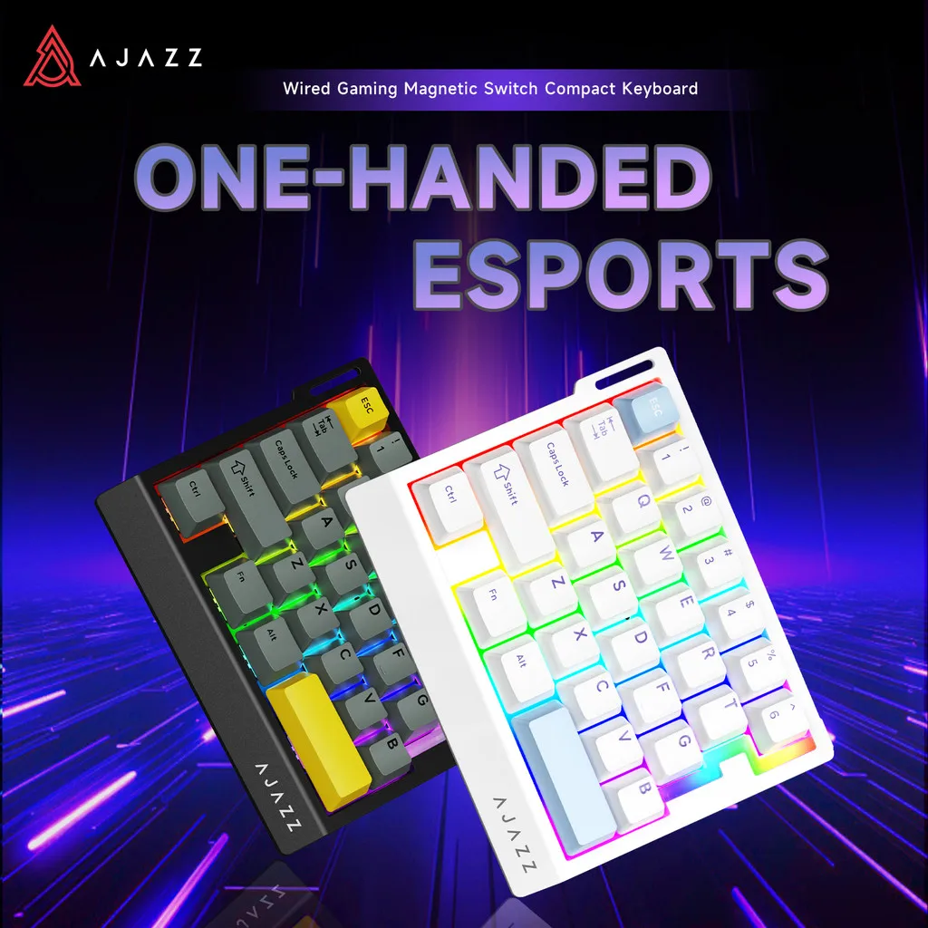 AJAZZ AK029 Teclado para juegos con una sola mano, interruptor magnético con cable de 8000Hz, teclado mecánico RGB de disparo rápido para jugadores de PC e-sports