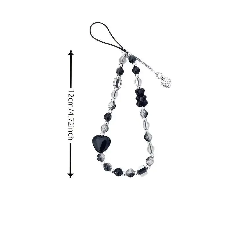 Cadena para teléfono con diseño de oso y fresa negra, correa para la muñeca, cordón para teléfono móvil, llavero para niña, funda para teléfono móvil, cadena colgante - imagen 5