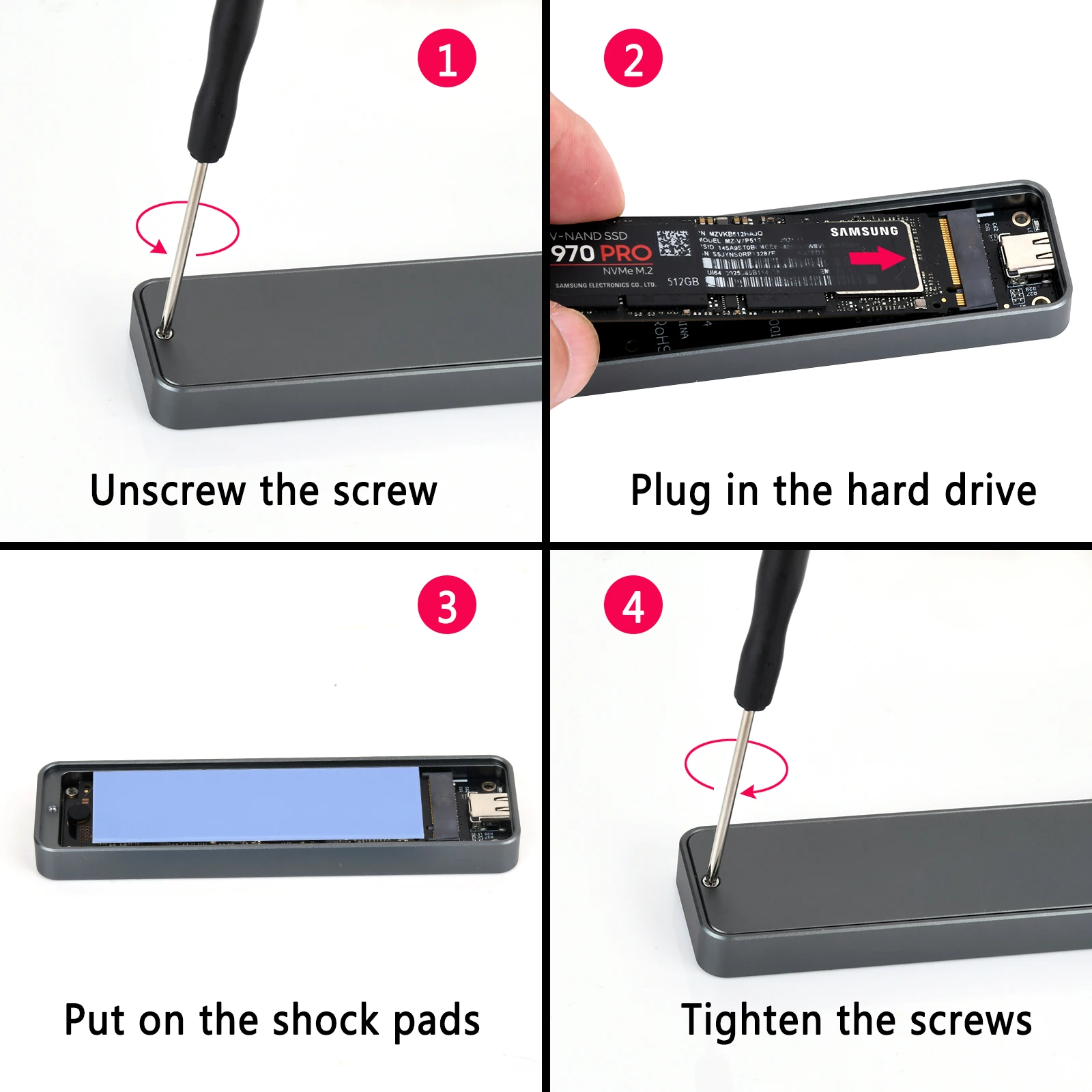 Carcasa de SSD USB3.2 M.2 NVMe, carcasa de SSD tipo C M2 PCIE, adaptador para M.2 NVME 2230, 2242, 2260, 2280 - imagen 5