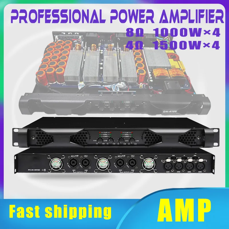 Paulkitson-amplificador de potencia Digital profesional DN4100, 4 canales, Clase D, serie Amp, 4 Ω, 4x1500w, Rack estándar, 1U, PFC