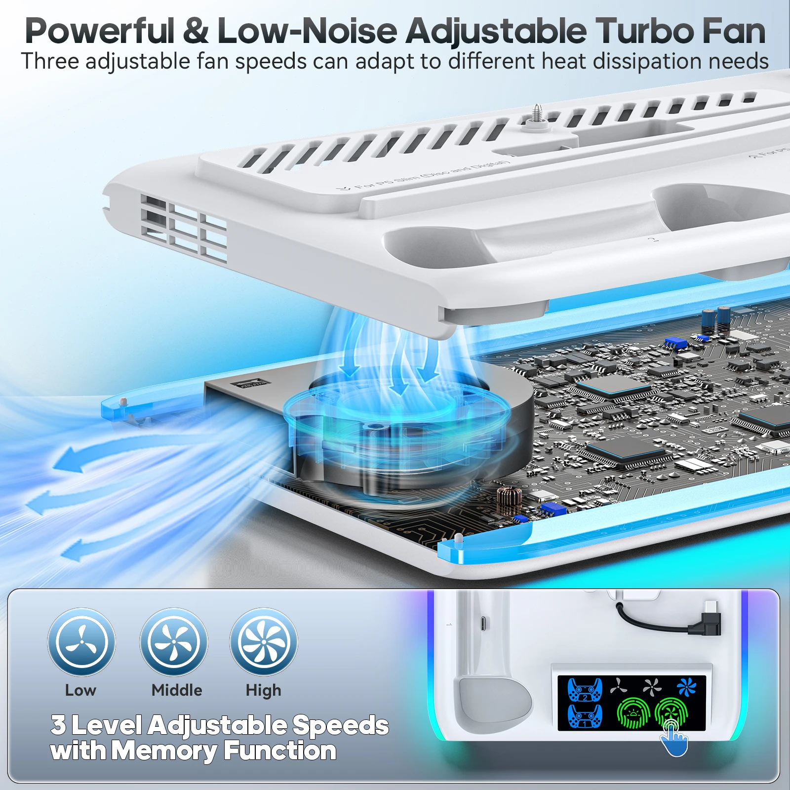 Soporte de juego para consola Sony PS5, Playstation Play Stations PS 5 Slim Pro, soporte Base, ventilador enfriador, accesorios para juegos RGB - imagen 5