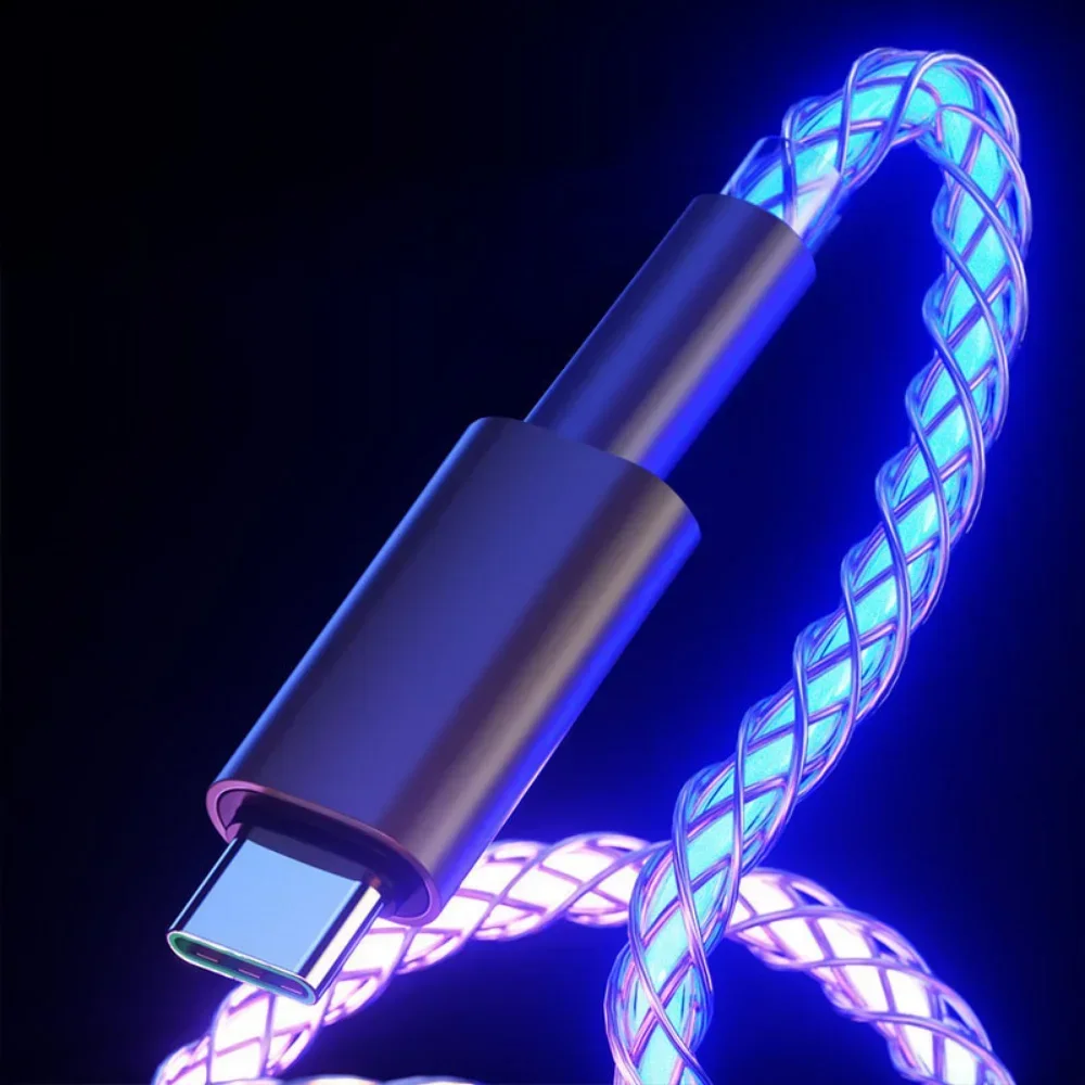 Cable USB tipo C de carga rápida MVQF 6A para Redmi Samsung Huawei OPPO, cargador de IPhone, Cable USB LED RGB, luz LED de respiración - imagen 3