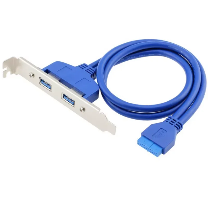50cm 5Gbps 2 puertos USB 3,0 Panel trasero hembra a placa base adaptador de Cable conector de cabecera de 20 pines con soporte de placa de ranura PCI - imagen 5