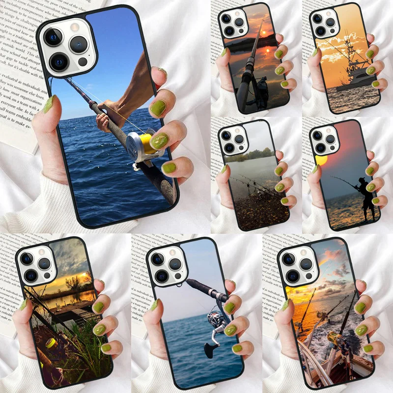 Funda de teléfono con caña de pescar y carpa para iPhone 17 Air 16 PRO MAX 15 14 PLUS 11 12 13, funda trasera