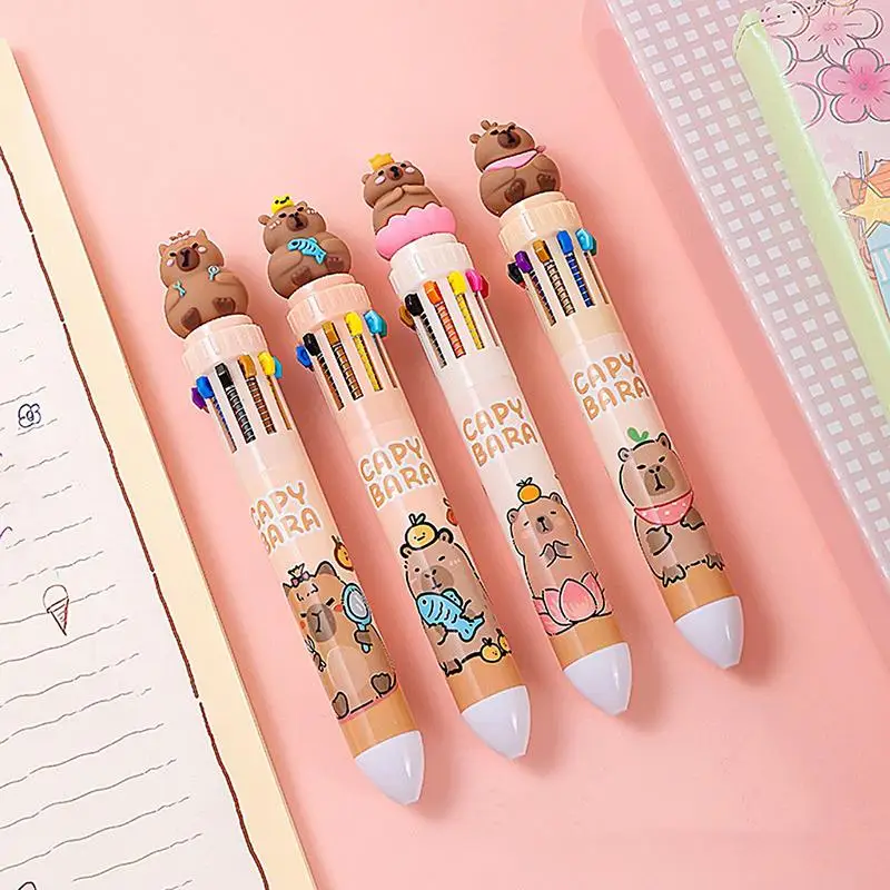 1 Uds. Bolígrafo de prensa de capibara de dibujos animados Kawaii de 10 colores, suministros para estudiantes, bolígrafo de Gel de prensa de papelería de 0,5mm para niños y adultos - imagen 5
