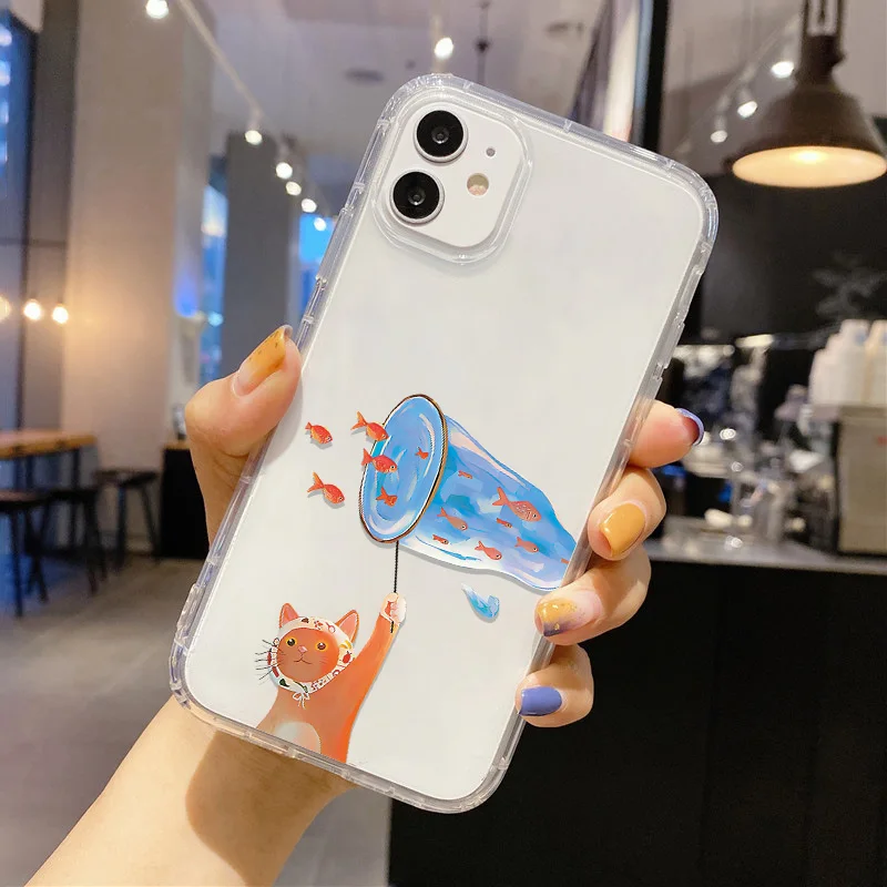 Funda de teléfono de pesca de gatito a prueba de golpes para iPhone 13 11 16 17 Pro Max 14 15 12 Air XR X Xs 7 8 Plus SE cubiertas transparentes suaves - imagen 5