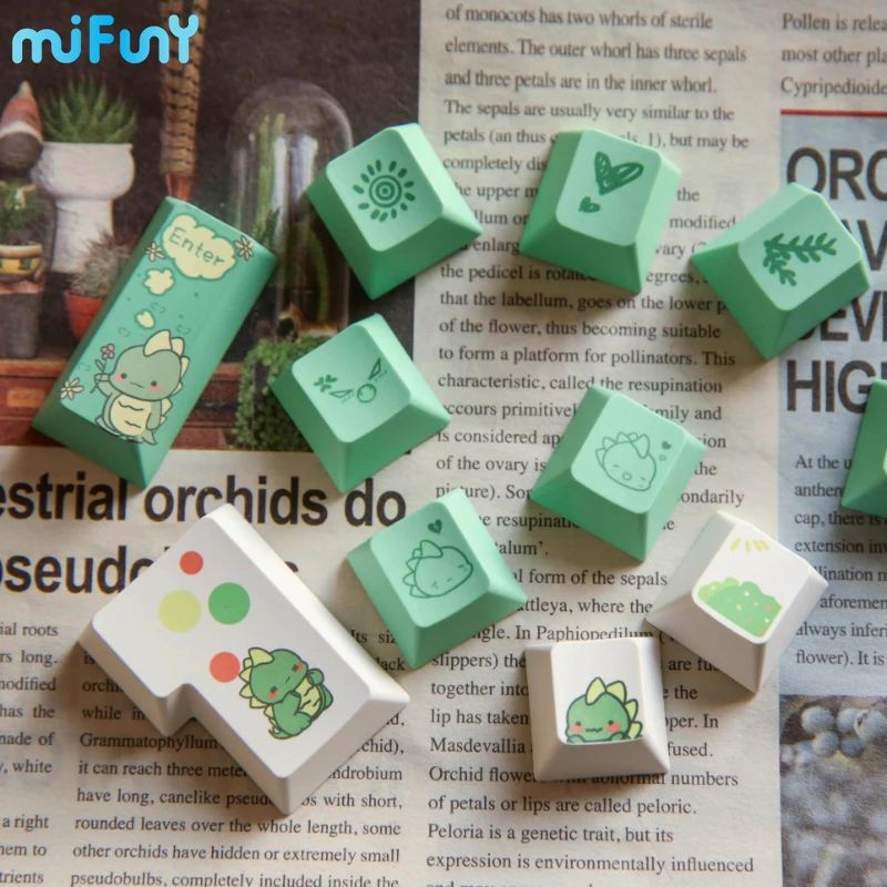 MiFuny-Juego de teclas PBT Dye-sublimación, tapa de teclado de pequeño dinosaurio de Anime, tapa de tecla de perfil de cereza para teclado mecánico - imagen 5