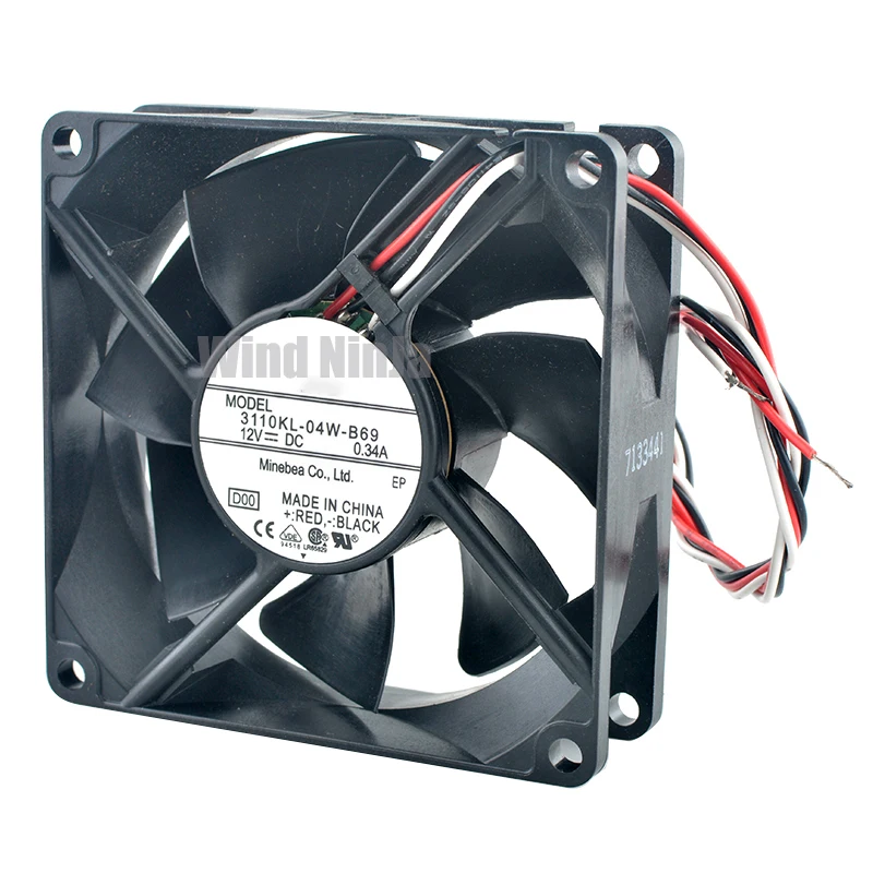 Ventilador de refrigeración con doble rodamiento de bolas, 8cm, 80mm, 3110KL-04W-B69 DC12V, 0,34a, 3 pines, fuente de alimentación para ordenador Industrial, 80x80x25mm