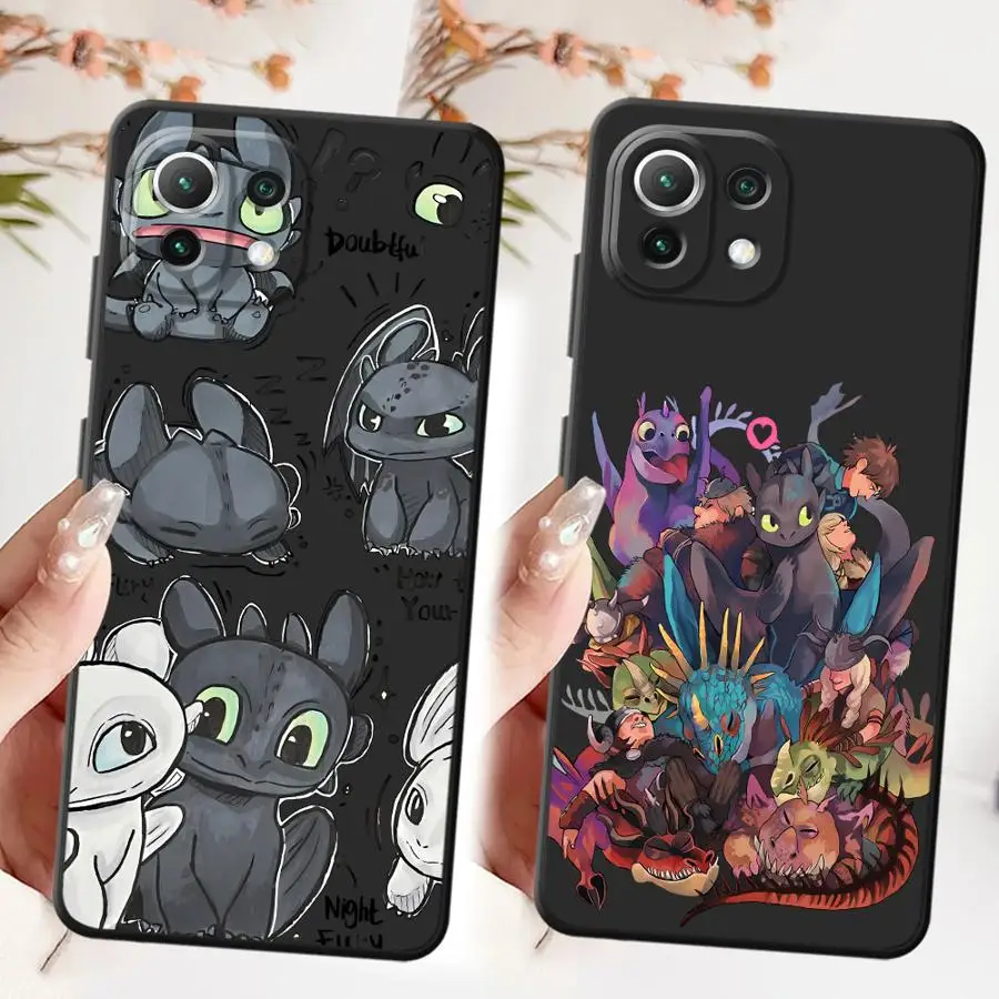 Funda de teléfono suave negra con bonito dragón de dibujos animados para Xiaomi Mi 13 14 15 Pro 12X 10T 11T 12T Pro 11 12 13 Lite