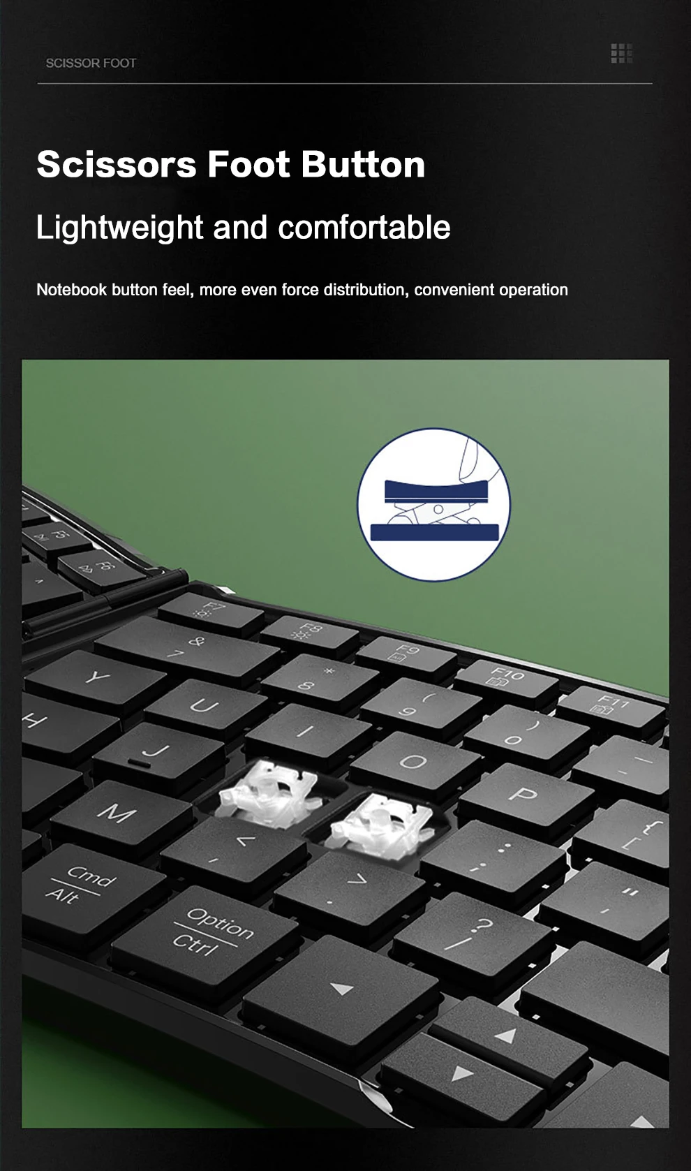 Jomaa Teclado Bluetooth plegable ergonómico, teclado portátil compacto dividido para viajes de negocios - imagen 5