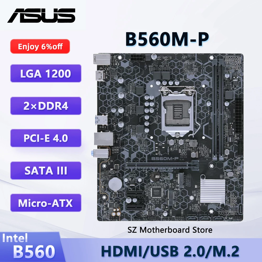 Placa base ASUS B560M-P B560 LGA 1200 compatible con i5-11400 11400F i7-11700 10700 i3-10100 10105 CPU DDR4 M.2 HMID Micro ATX