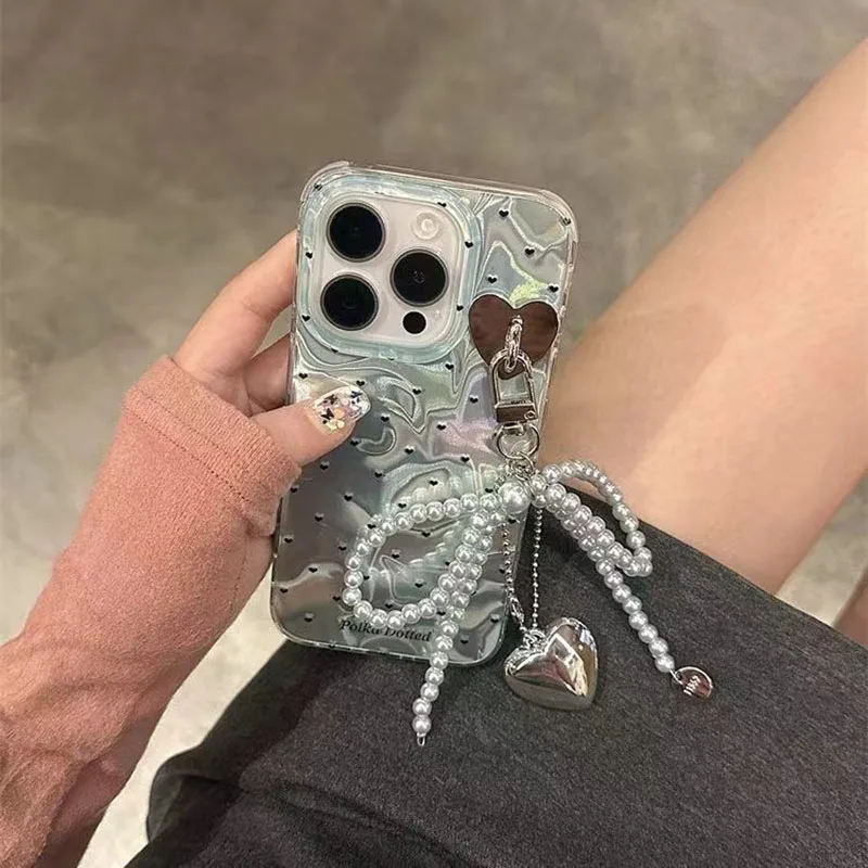 Funda de moda con lazo y corazón de amor para OPPO Reno 10 12 11 Pro 5G 11F 12F 8 7 4G 6 5 Lite 7Z 8Z Find X3 Lite, funda de teléfono con cuentas de perlas - imagen 4