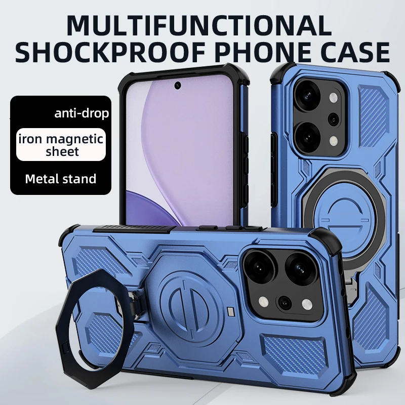 Funda de teléfono con soporte de Metal para Oppo Reno14 Pro, hoja magnética de hierro para Oppo Reno14, soporte чехол, Funda trasera para Reno14