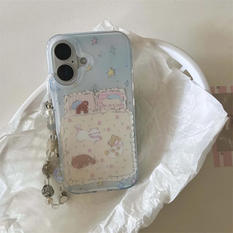 Funda de teléfono con cadena para muñeca, cachorros y gatitos de dibujos animados coreanos para iPhone 17 16 15 14 11 12 13 Pro Max 16E 17Air 7 8 Plus - imagen 3