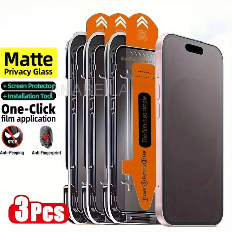 3 uds Protector de pantalla mate de privacidad fácil de instalar para iPhone 13 16 17 Pro Max 11 15 14 Plus 16e 12 XR X Air Anti espía de vidrio