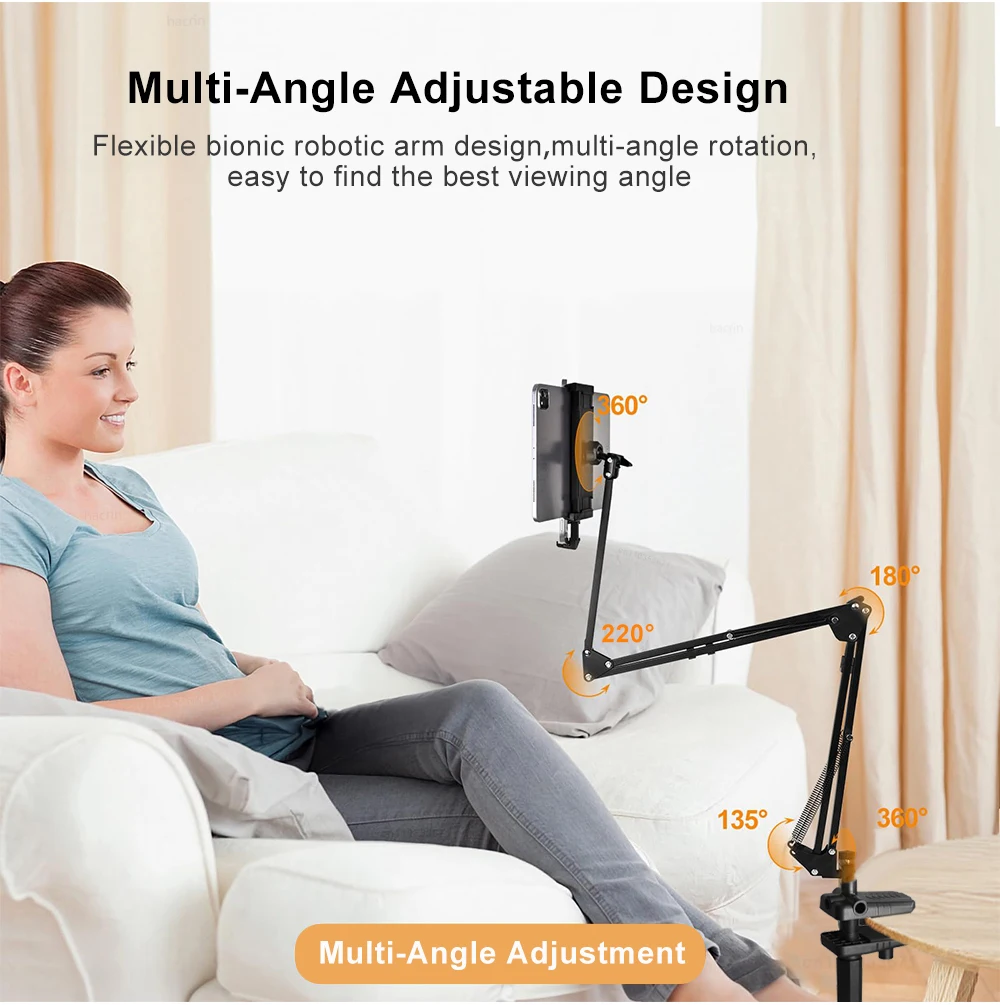Soporte ajustable para tableta, escritorio, mesita de noche, giratorio, plegable, 3 secciones, brazos, soporte para tableta perezosa para teléfono de 4-12,9 pulgadas, iPad Kindle - imagen 2