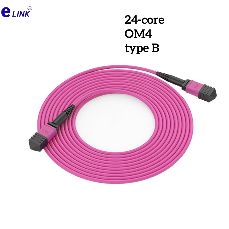 Cable de conexión de fibra óptica MPO 24 núcleos OM4 hembra tipo B redondo voilet 1 3 5 10 15 20M puente MTP cable de parche de fibra óptica OM4