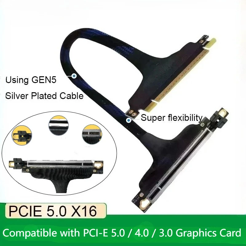 Tarjeta gráfica PCI-E 5,0 X16 delgada Cable de extensión Vertical 90 GEN5 para servidor AI malla trenzada Cable adaptador GPU - imagen 2