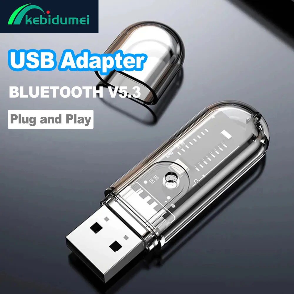 Kebidumei-receptor USB Bluetooth 5,3, Dongle USB, adaptador de Audio inalámbrico Bluetooth, receptor de Audio, llamada manos libres para altavoz de coche