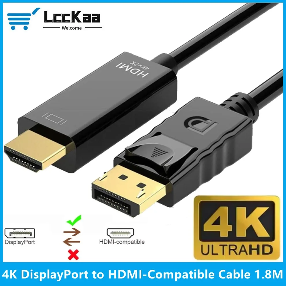 Cable Compatible con DisplayPort a HDMI de 1,8 M, adaptador 4K DP a HDMI, puerto de visualización, convertidor de Audio y vídeo para PC, Monitor de proyector HDTV