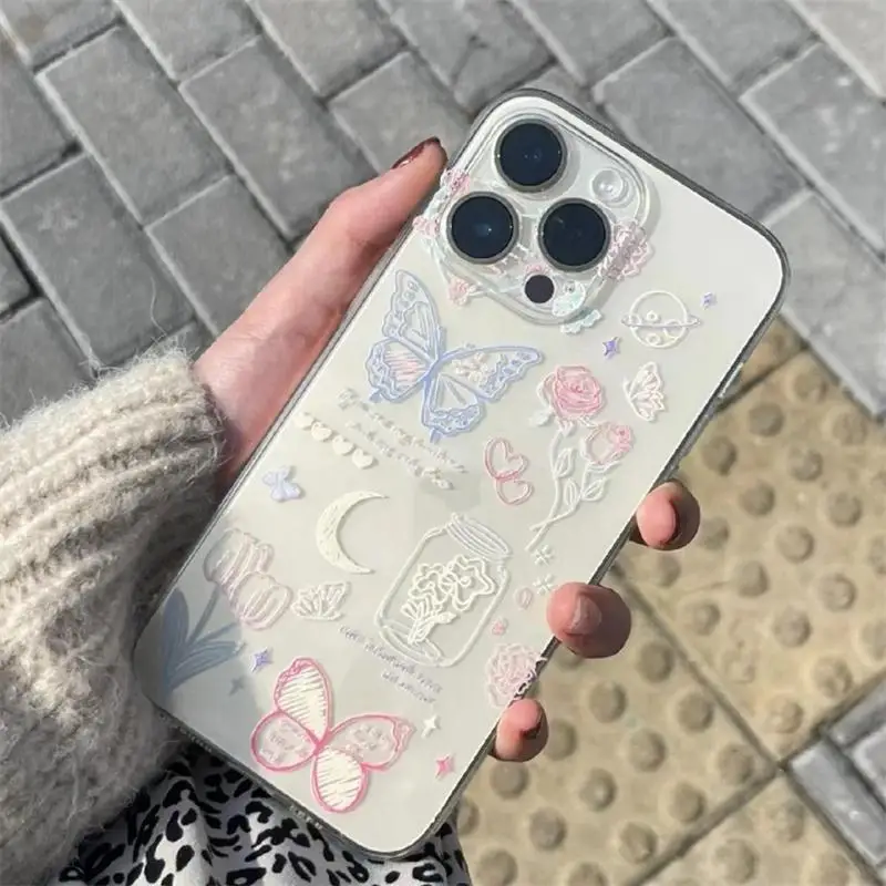 Funda de teléfono transparente con flores de mariposa para Samsung Galaxy A55 A54 A34 A35 A15 A14 5G S24 S23 Ultra Plus S20 S21 FE A32 4G