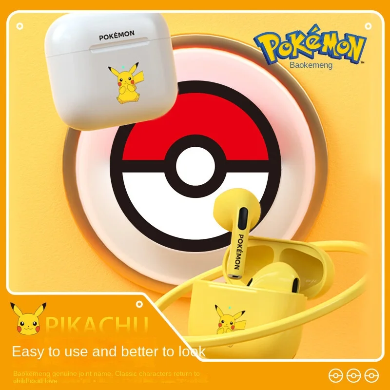 Pokémon Co-auriculares inalámbricos con Bluetooth, audífonos deportivos con reducción de ruido, sonido de alta calidad, marca Pikachu - imagen 4