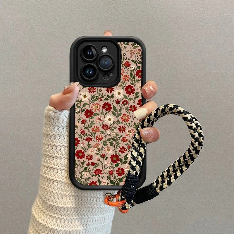 Funda con estampado de flores para Motorola Moto Edge 50 Pro 40 Neo Edge 60 Fusion 5G G22 G24 G84 G53 G14 G15 G35 G52 G60 cubierta de cuerda de mano - imagen 5