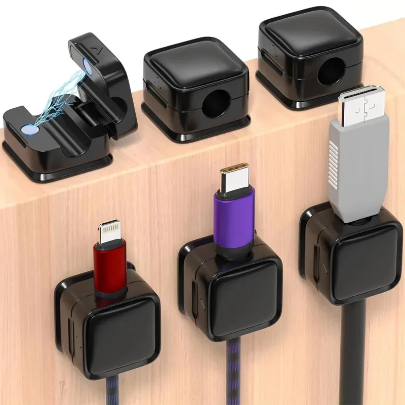 Clips magnéticos para cables de 6 piezas, soporte ajustable suave para gestión de cables debajo del escritorio, organizador de cables